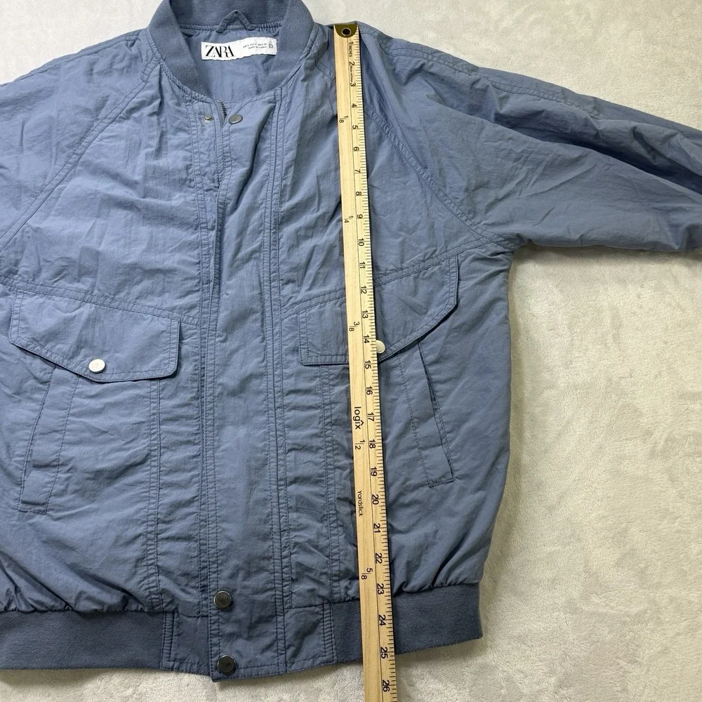 Zara Blue Bomber Jacket Mens Small Lightweight Zip Front Rib Trim Utility‎ Coat